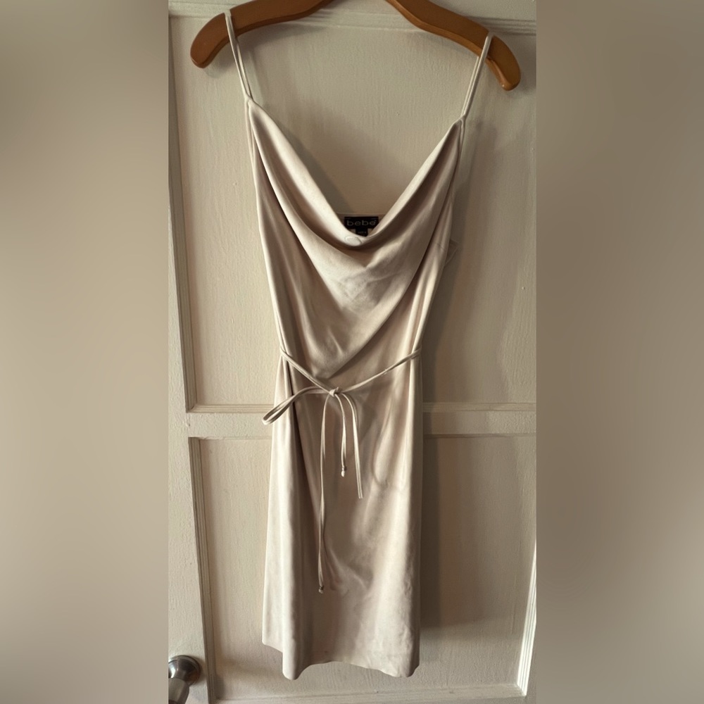 Bebe faux suede cream mini dress size Med
